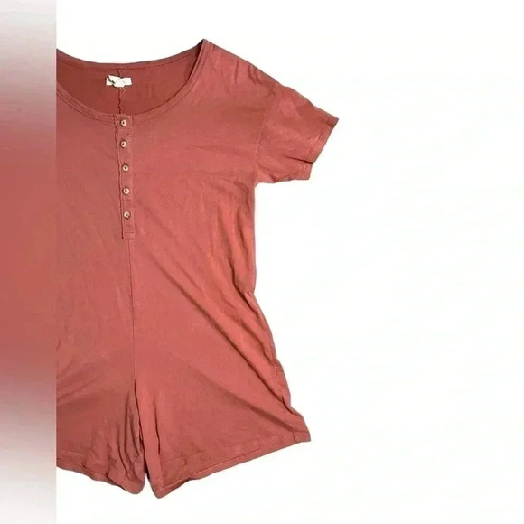 Madewell Henley Pajama Romper Burnt Orange Medium - Picture 5 of 7